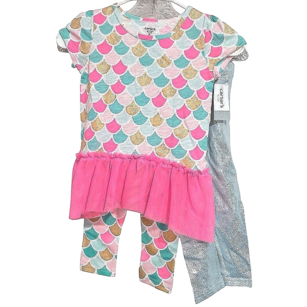 Mermaid Carter's Kid Tunic and Leggings‎ Set Kids Size 5 Multicolor 3pc Glitter